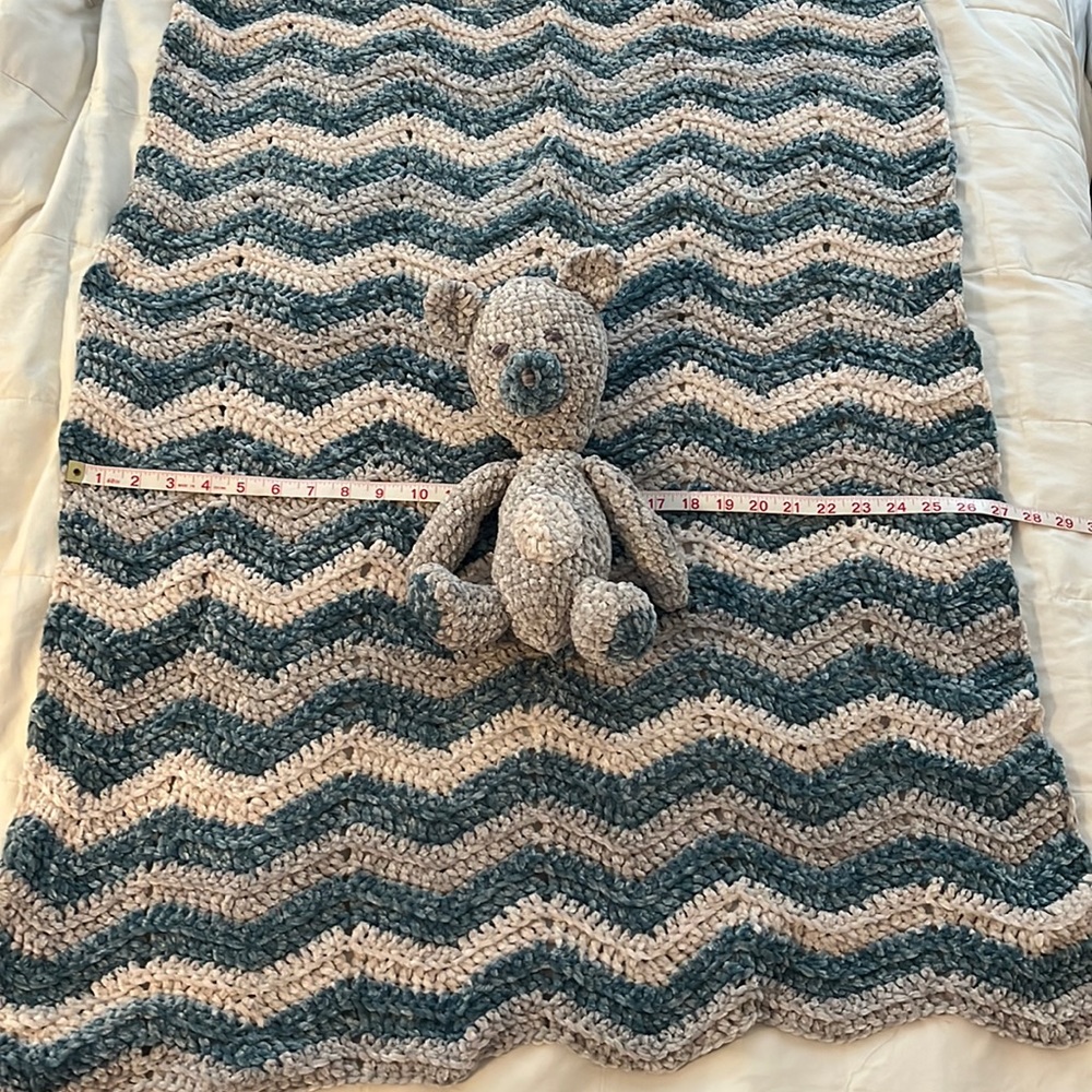 Handmade baby blanket and bear